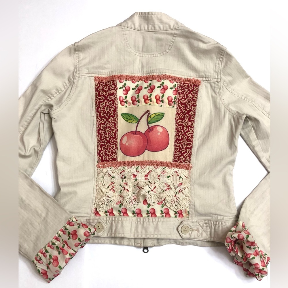 Refashioned Hollister Custom Design Jacket OOAK Patchwork Cherries XS